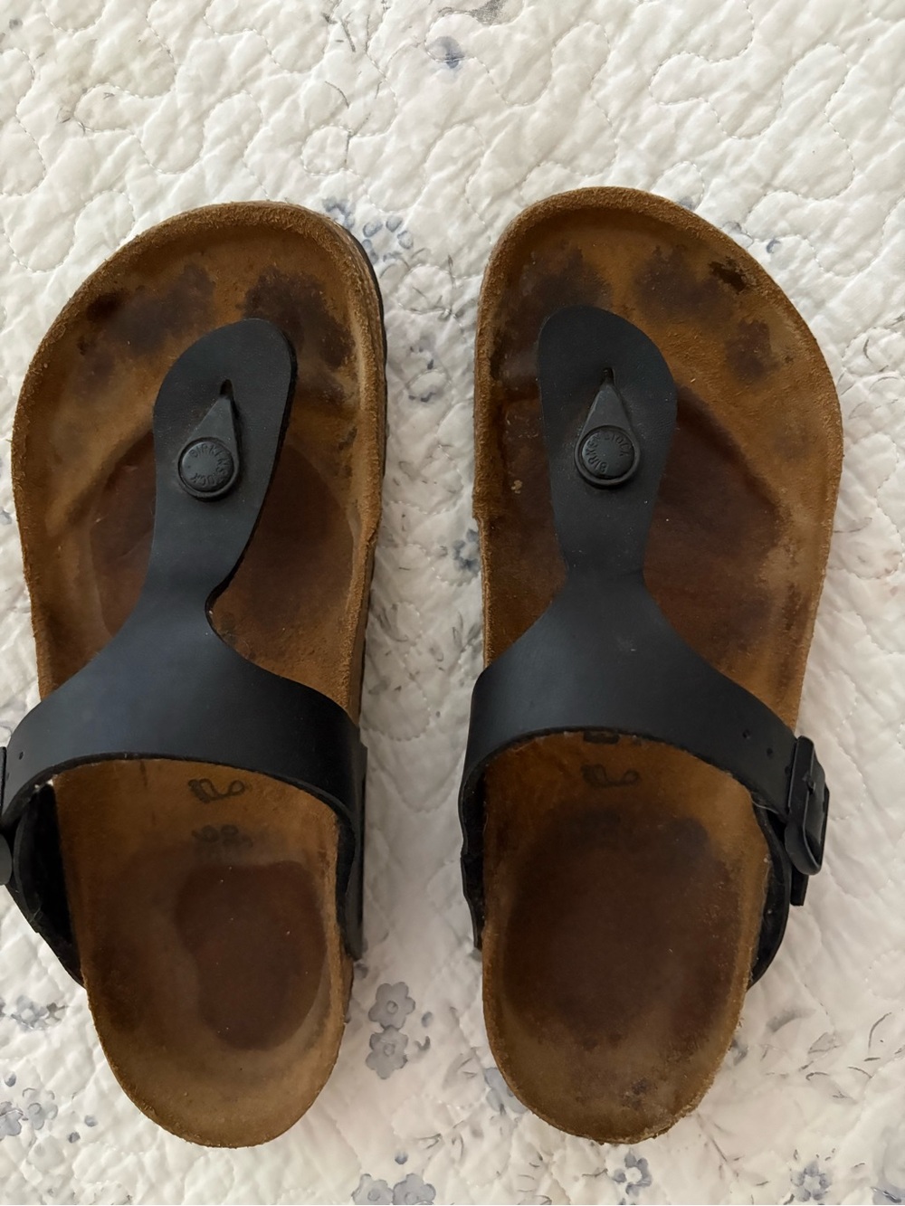 Birkenstock Black Thong Sandals with Brown Footbed